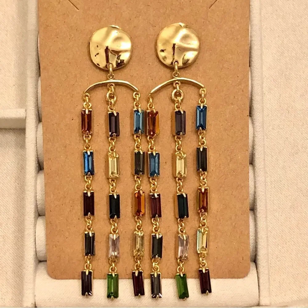 J.Crew | Crystal Waterfall Earrings | Multi Color | 3 1/8” Length